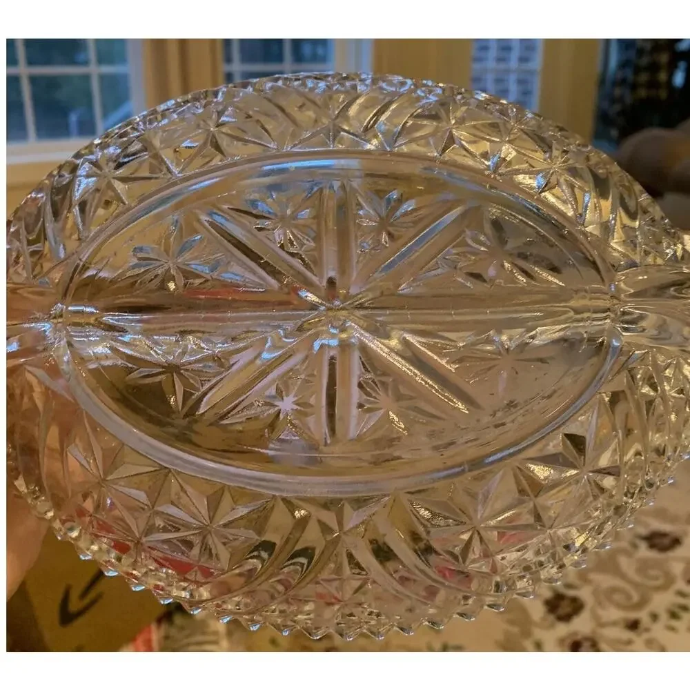 Vintage Anchor Hocking EAPC Clear Glass Oval Divided Serving Relish Stars/bars